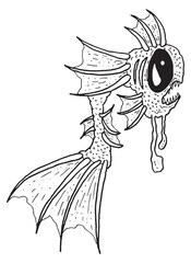 Scary Weird Deep Sea Imaginary Angler Fish Eel Vector Illustration