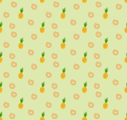 Fresh Seamless Pattern Pineapple Fruit Background. Hand draw illustration.