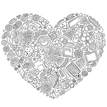 recommend clip art: Set of Pizza cartoon doodle objects, symbols and items