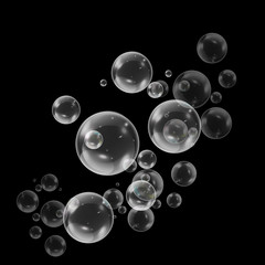 Realistic soap bubbles with rainbow reflection set isolated on the black background. - 214945190
