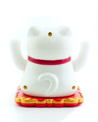Fototapeta premium Cat Maneki-Neko with solar panel on white background