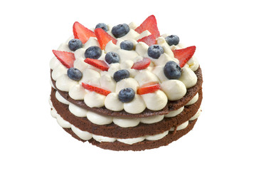 cake for whipped cream and fruit on white background
