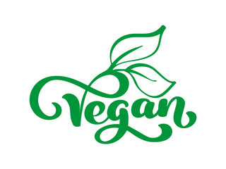 Obraz premium Vegan vector illustration logo, food design. Handwritten lettering for restaurant, cafe raw menu. Elements for labels, logos, badges, stickers or icons. Calligraphic and typographic collection