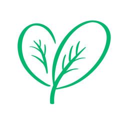 Vegan green leaf nature vector logo template design calligraphy illustration, food design. Handwritten lettering for restaurant, cafe raw menu. Elements for labels, logos, badges, stickers or icons