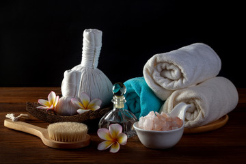 Fototapeta na wymiar Soft and select focus Spa massage compress balls, herbal ball and treatments spa ; Spa Thailand.