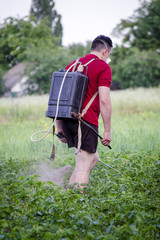 spraying people with potato poison from beetles.