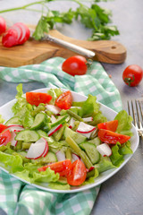 Light summer salad with tomatoes and radishes