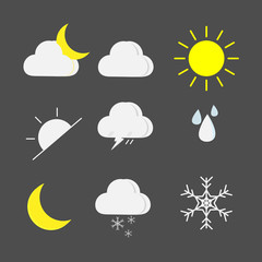 Weather icons set vector on blue bacground.