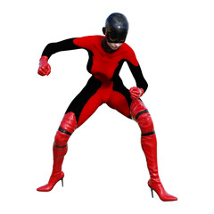 3D Rendering Female Hero on White