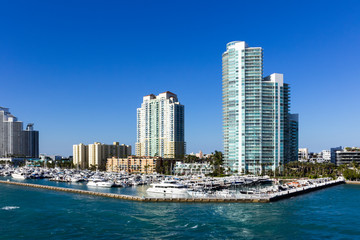 Fototapeta premium Government Cut canal in downtown of Miami, Fl. Yacht parking place