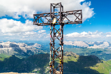 Panoramic view from the top of the Marmolada Glacier . Dolomites. South Tyrol. Italy. Beautiful view over the Marmolada glacier. Mountain landscape in Alps Dolomites Italy South Tirol