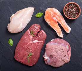 salmon , beef , pork and chicken