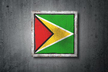 Republic of Guyana flag in concrete wall