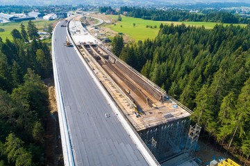 Aerial drone view on viaduct under construction