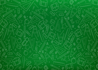 Back to school concept pattern on chalkboard with school things illustrations . Vector illustration design background .