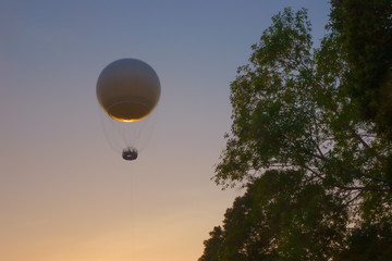 Air balloon over Yarkon Park at sunset, Tel Aviv, Israel