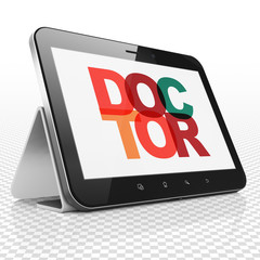 Healthcare concept: Tablet Computer with Painted multicolor text Doctor on display, 3D rendering