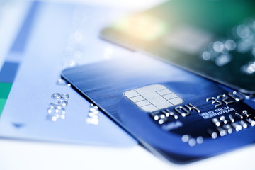 Finance concept,Selective focus microchip on Credit card or Debit card.