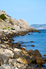Fototapeta na wymiar landscape, rocks, beach, sea, stones, summer, sky