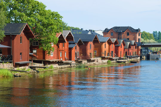 Sunny July day in the old town. Porvoo, Finland