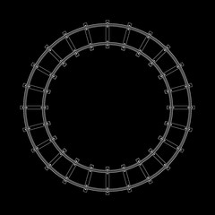 Round railway track. Isolated on black background. Vector outline illustration.