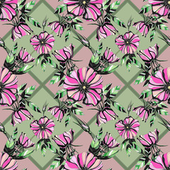 Awesome jasmine flowers. Hand drawn ink illustration. Wallpaper or fabric design.