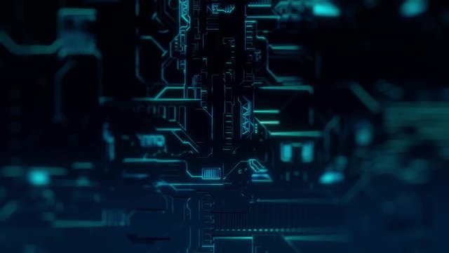 Cyber Tech Digital Background - Front View zoom out - DOF - BlueGreen