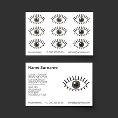 Business card vector template. Make up artist or other beauty profession or business. Pattern with eyes
