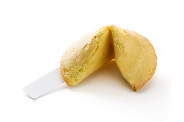 Fortune cookie with paper for text isolated on white background