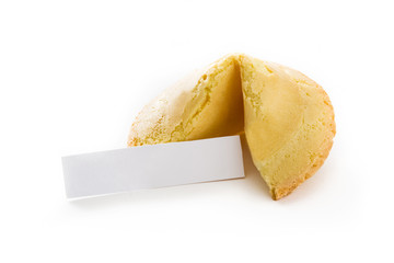 Fortune cookie with paper for text isolated on white background