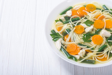 Homemade chicken soup with noodles