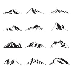 Mountain Silhouette Landscape Icon Peak Illustration Set