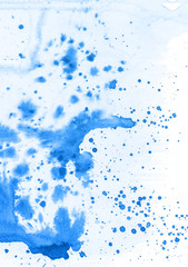 Blue watercolor drops paint background.