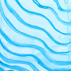 Blue waves watercolor paint background.