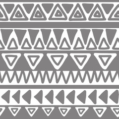 Seamless gray and white geometric background. Ethnic hand drawn pattern for wallpaper, cloth, cover, textile