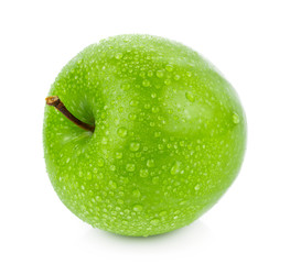 green apple with Drop of water on white background