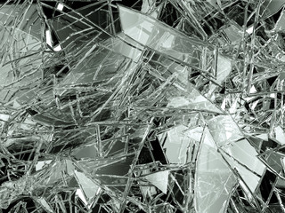 Pieces of glass broken or cracked on white
