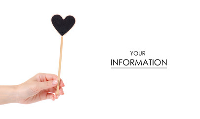 Wooden heart on stick decor pattern on white background isolation