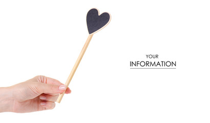 Wooden heart on stick decor pattern on white background isolation