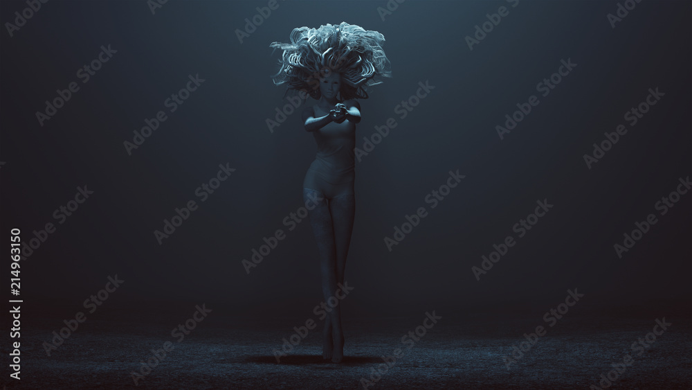 Wall mural evil spirit in a foggy void with a bad hair day 3d illustration