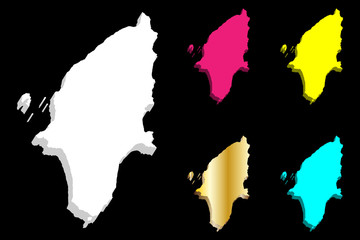 3D map of Rhodes (island of Greece) - white, yellow, purple, blue and gold - vector illustration
