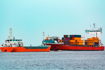 Orange cargo ship