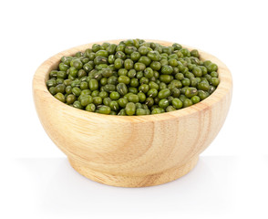 Mung beans in bowl isolated on white background