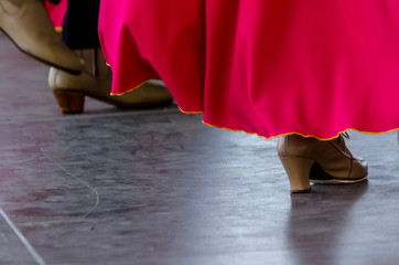 closeup of a typical shoes to the traditional Spanish flamenco dance shoes, leather high heels