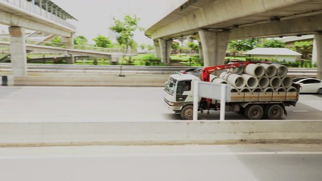 Bangkok/Thailand-July 23 2018 : flat bed trailer on highway
