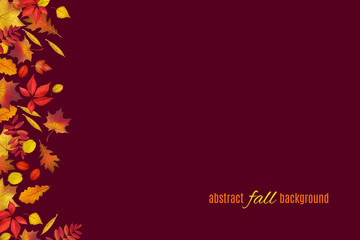 Autumn leaves isolated on brown background. Abstract fall background for your greeting cards design or website. Vector illustration