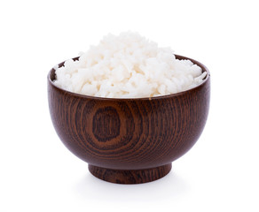 Rice in a bowl on a white background