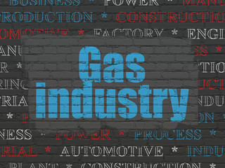 Industry concept: Painted blue text Gas Industry on Black Brick wall background with  Tag Cloud