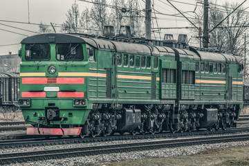 Fototapeta premium Green diesel locomotive