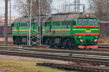 Fototapeta premium Green diesel locomotive